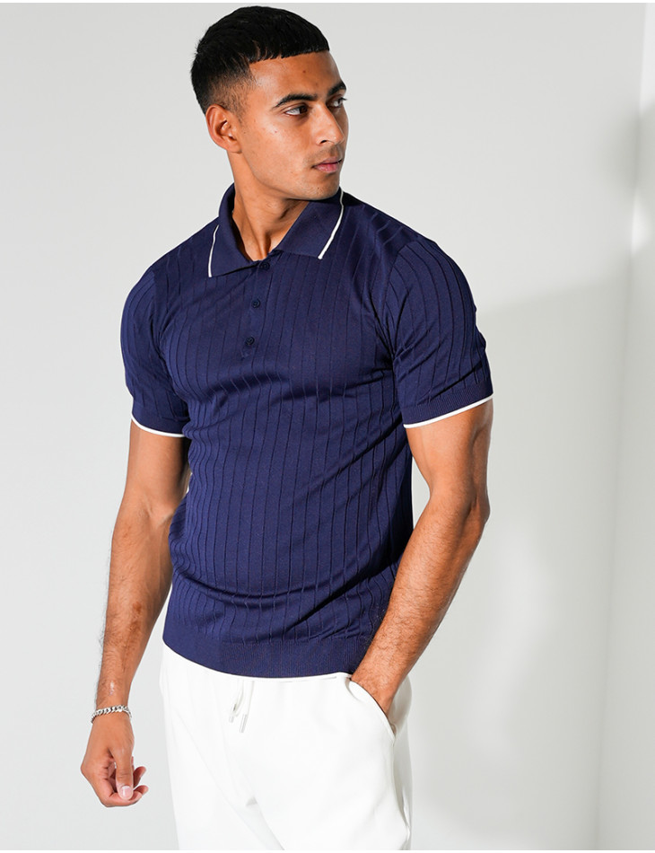 Polo côtelé à bordures contrastantes