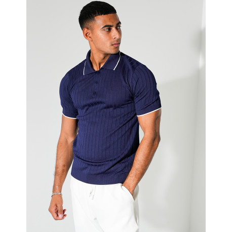 Polo côtelé à bordures contrastantes