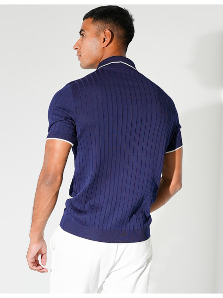 Polo côtelé à bordures contrastantes