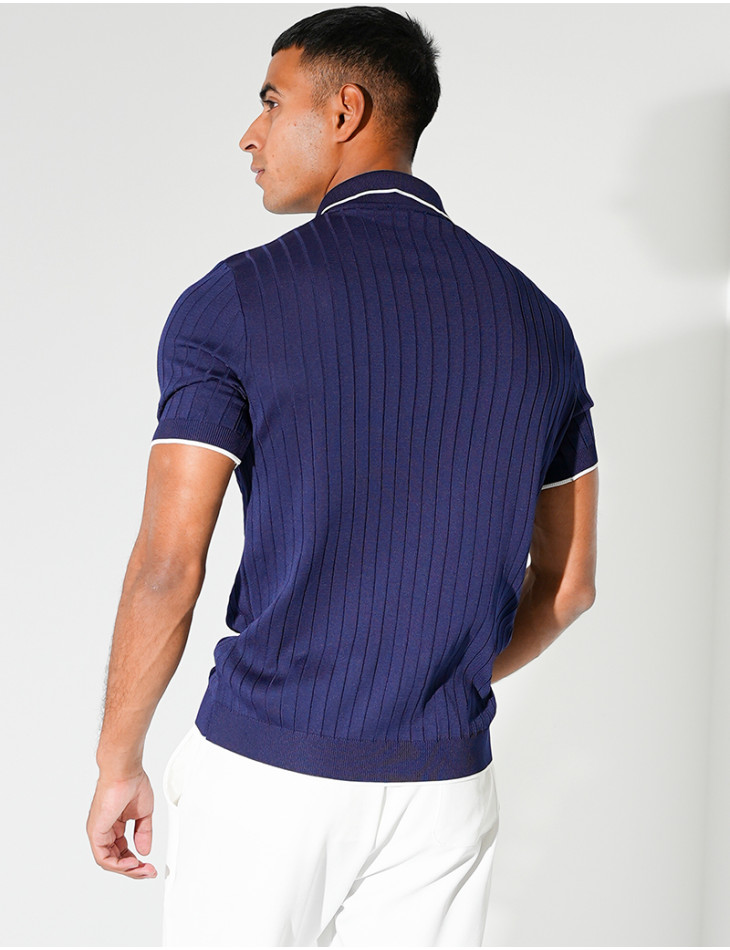 Polo côtelé à bordures contrastantes