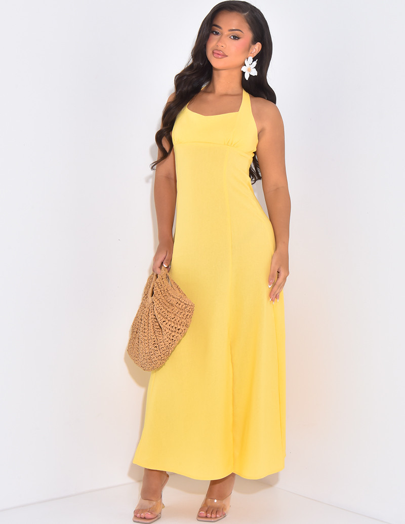 Robe cintrée en lin à fentes