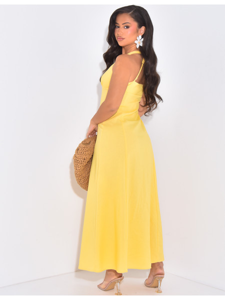 Slim-fit dress in linen with slits