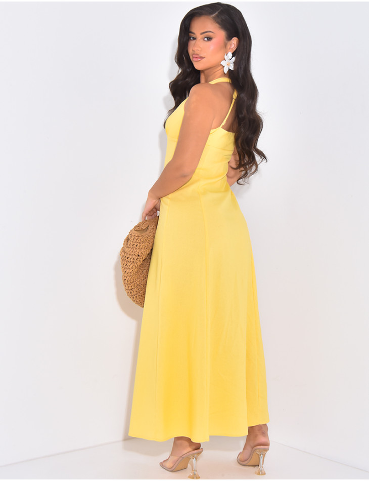 Slim-fit dress in linen with slits