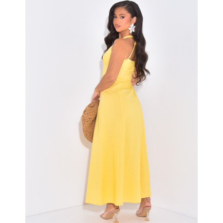 Slim-fit dress in linen with slits