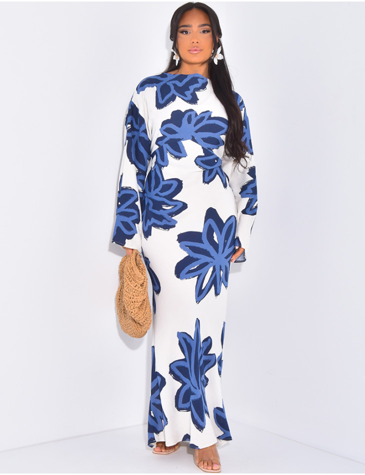 Printed linen dress with back tie