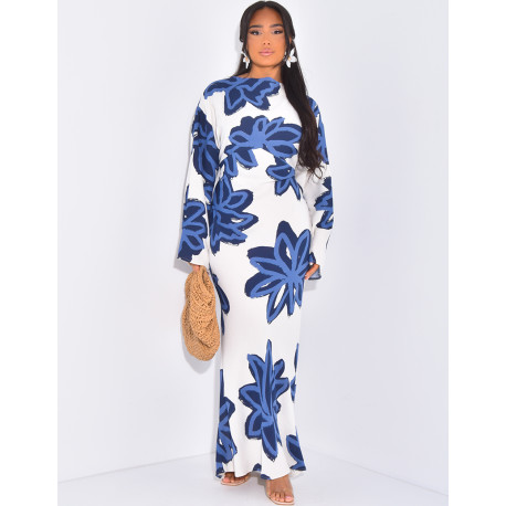 Printed linen dress with back tie