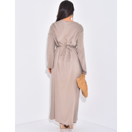 Robe longue en lin à nouer à la taille