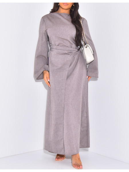 Langes Leinenkleid zum Binden in der Taille