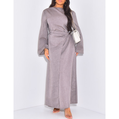 Langes Leinenkleid zum Binden in der Taille