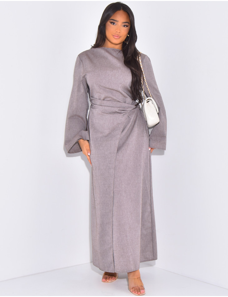 Langes Leinenkleid zum Binden in der Taille