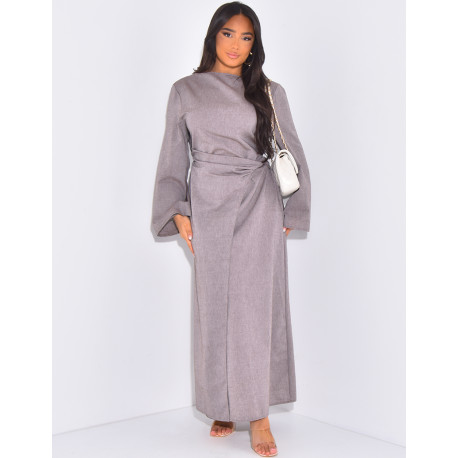 Langes Leinenkleid zum Binden in der Taille