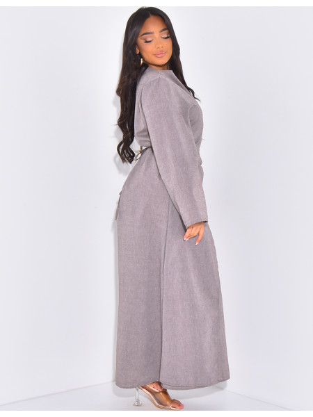 Langes Leinenkleid zum Binden in der Taille
