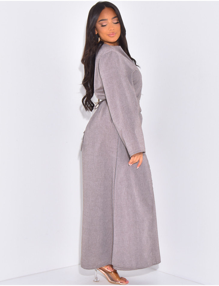 Langes Leinenkleid zum Binden in der Taille