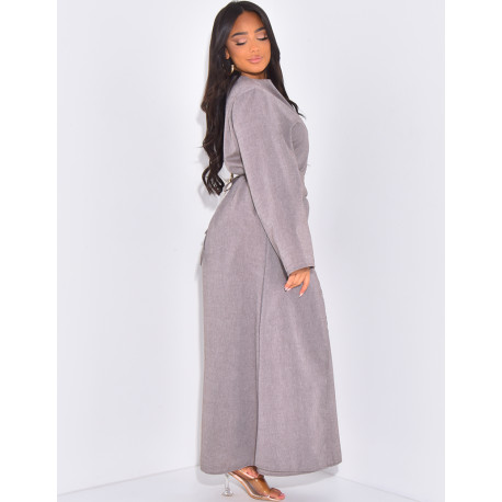 Langes Leinenkleid zum Binden in der Taille