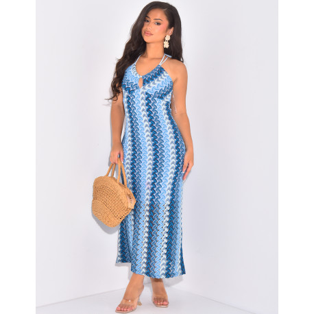 Multicoloured crochet dress to tie in the back