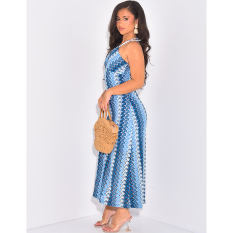 Multicoloured crochet dress to tie in the back