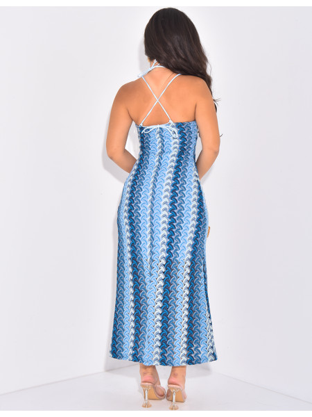 Multicoloured crochet dress to tie in the back