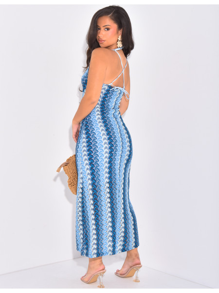 Multicoloured crochet dress to tie in the back