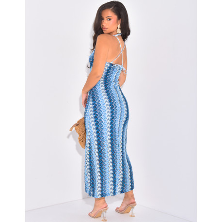 Multicoloured crochet dress to tie in the back