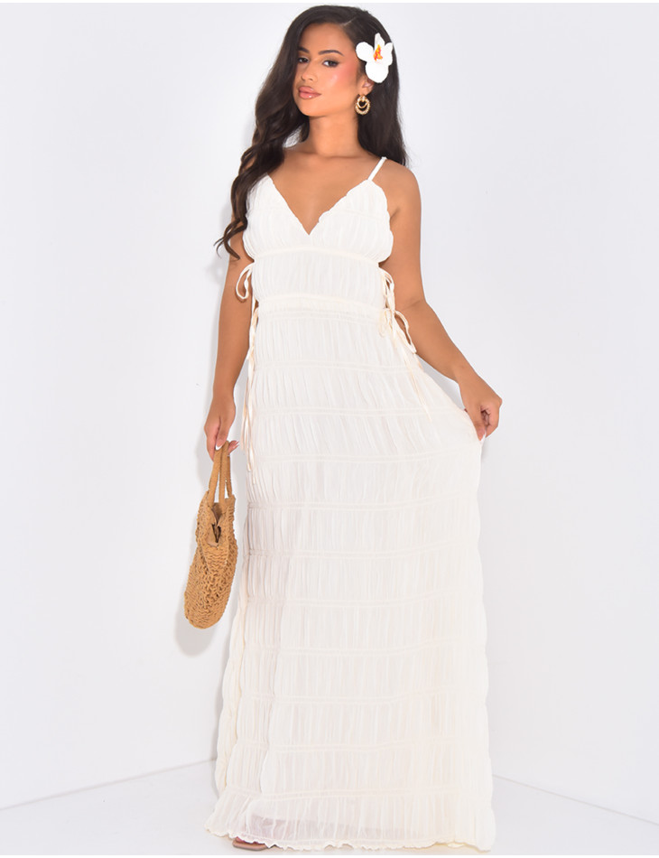 Gathered dress with thin straps