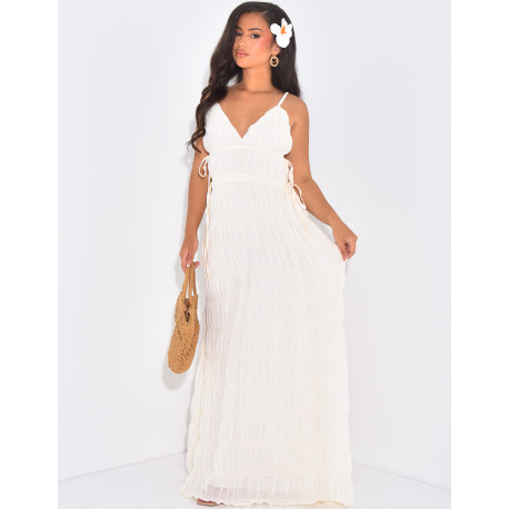 Gathered dress with thin straps