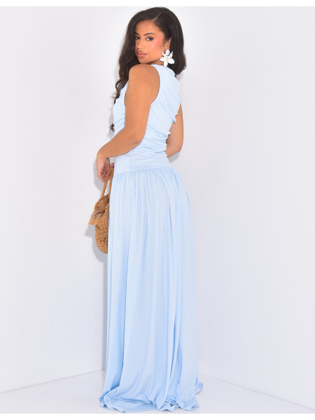 Robe longue asymétrique froissée au col