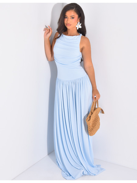 Robe longue asymétrique froissée au col