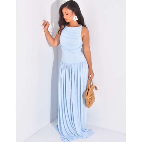 Asymmetrisches langes Kleid mit Knitterkragen