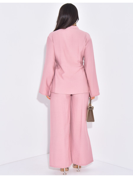 Ensemble effet lin cache-coeur à fleurs en relief à la taille