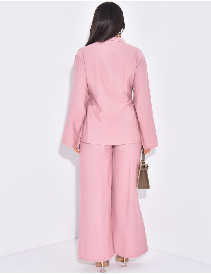 Ensemble effet lin cache-coeur à fleurs en relief à la taille