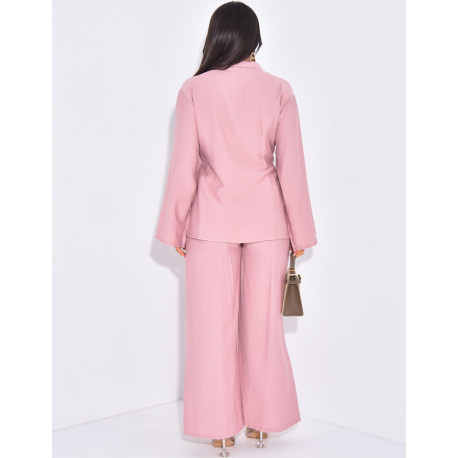 Ensemble effet lin cache-coeur à fleurs en relief à la taille