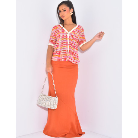 Gilet manches courtes en crochet multicolore