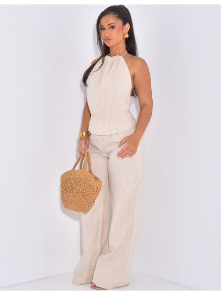 Ensemble pantalon et top dos nu en lin