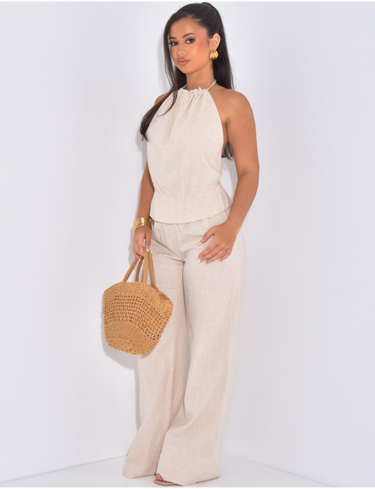 Ensemble pantalon et top dos nu en lin