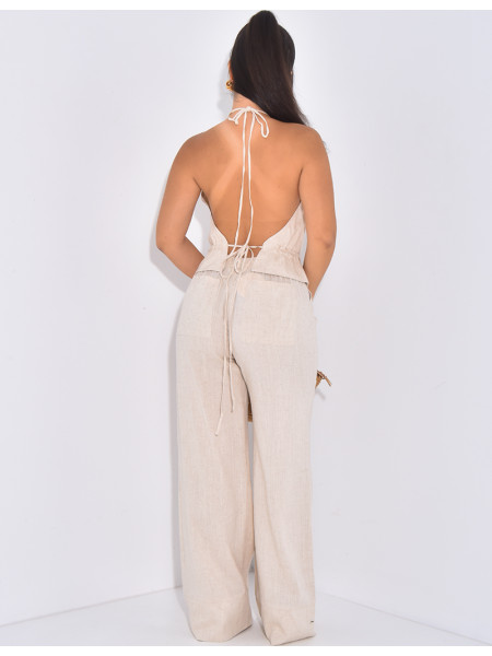 Ensemble pantalon et top dos nu en lin