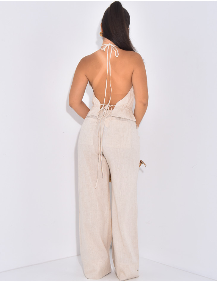 Ensemble pantalon et top dos nu en lin