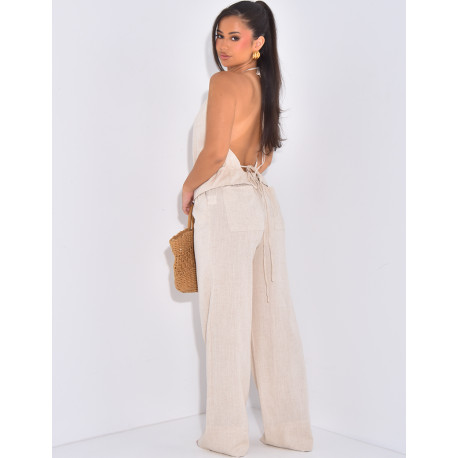 Ensemble pantalon et top dos nu en lin