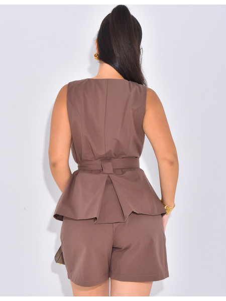 Set aus Shorts und ärmelloser Weste zum Binden mit Taschen