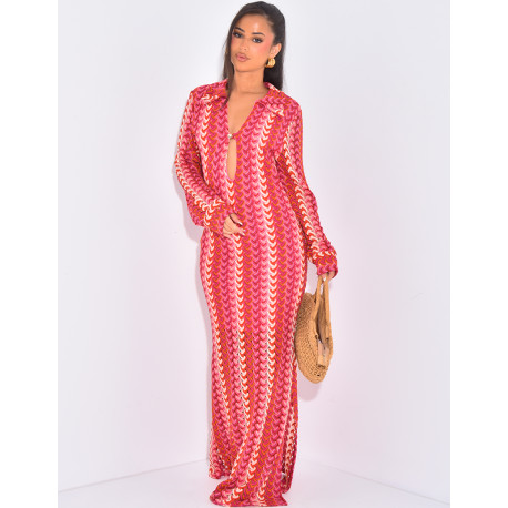 Robe longue en crochet multicolor à bouton