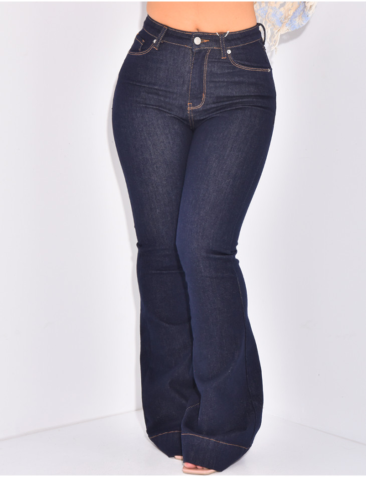 Jeans flare bleu brut taille haute