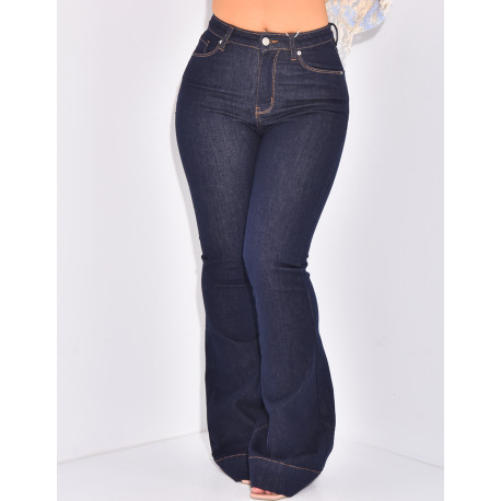 Jeans flare bleu brut taille haute