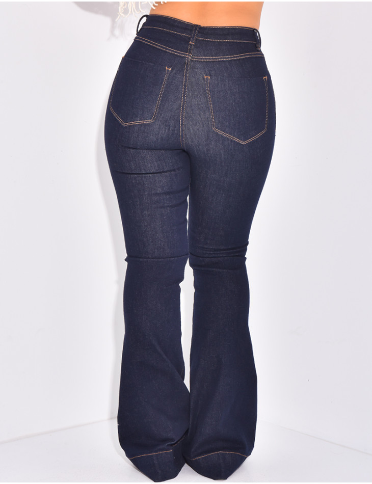 Flared Jeans in Rohblau mit hoher Taille