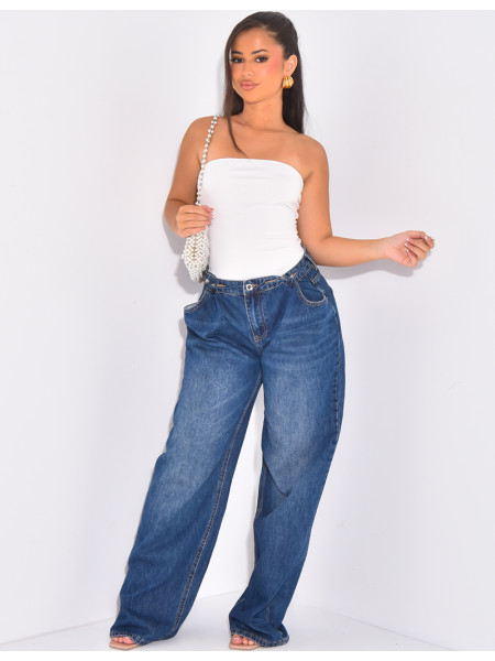 Raw Blue Jeans, gerader Schnitt, verstellbar