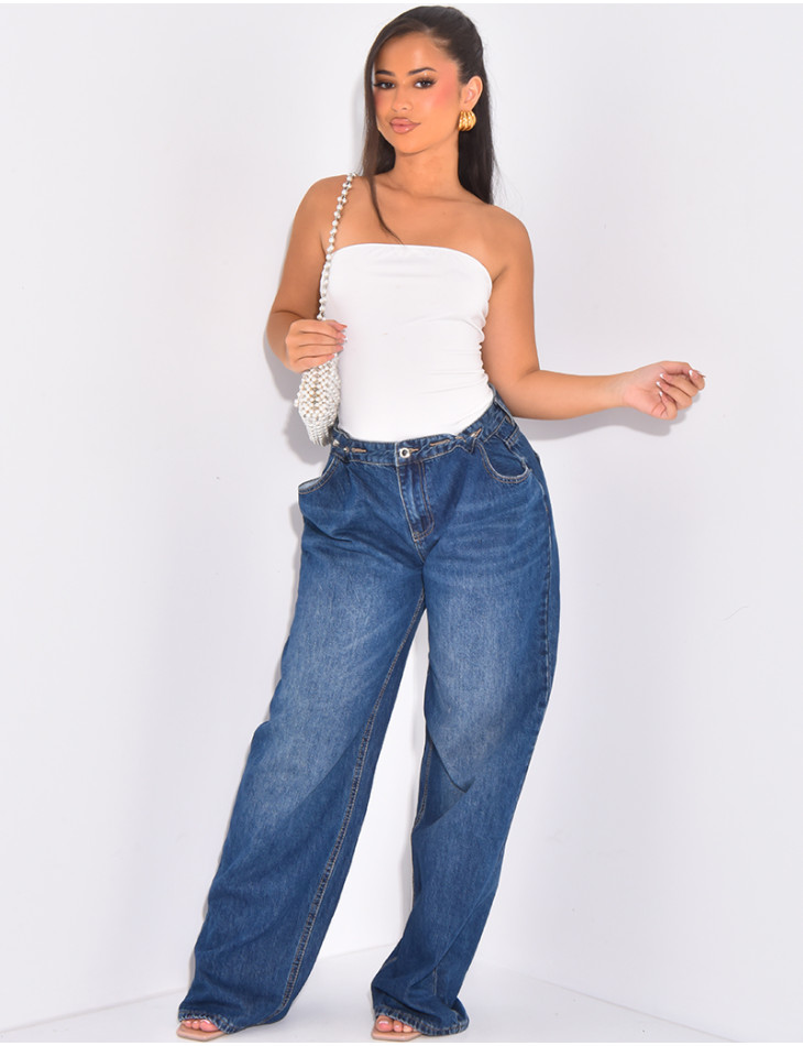 Jeans bleu brut coupe droite ajustable