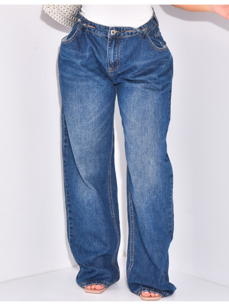 Raw Blue Jeans, gerader Schnitt, verstellbar