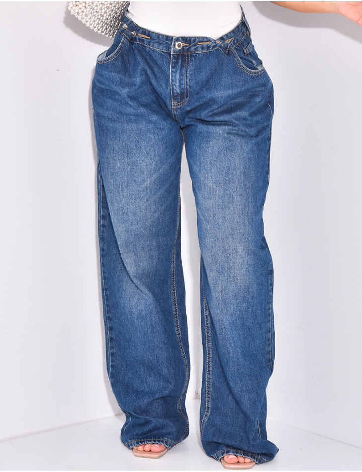 Raw Blue Jeans, gerader Schnitt, verstellbar