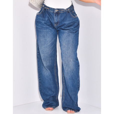 Raw Blue Jeans, gerader Schnitt, verstellbar