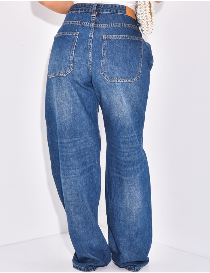 Raw Blue Jeans, gerader Schnitt, verstellbar