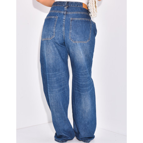 Raw Blue Jeans, gerader Schnitt, verstellbar