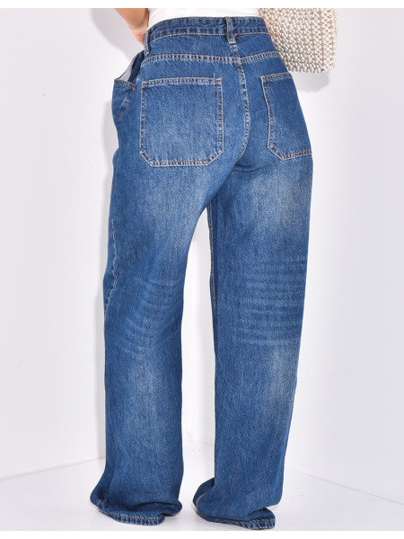 Raw Blue Jeans, gerader Schnitt, verstellbar